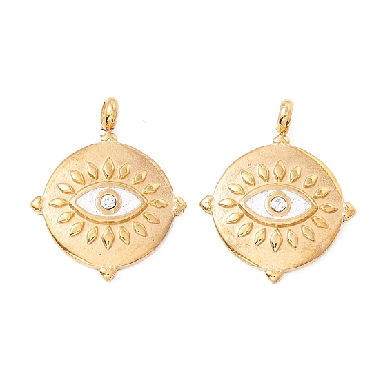 Вакуумное покрытие pvd 304 эмалированные подвески из нержавеющей стали, со стразами, золотой свет, плоские круглые с глаз