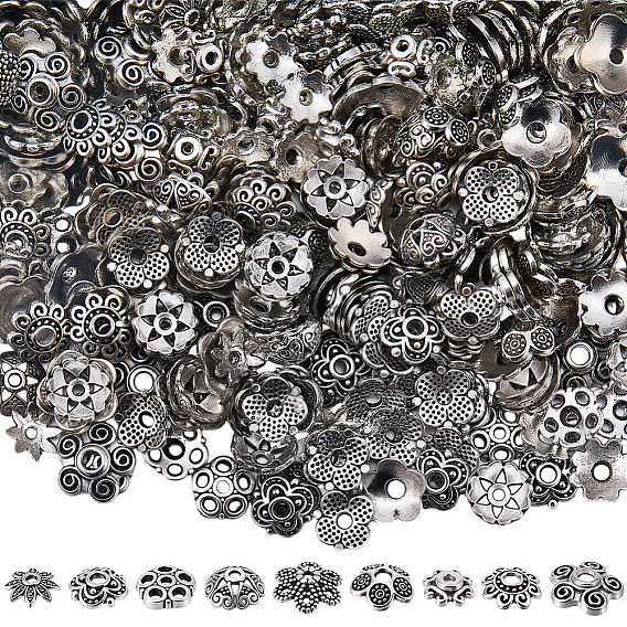 450шт 9 стили колпачки из сплава в тибетском стиле, цветок