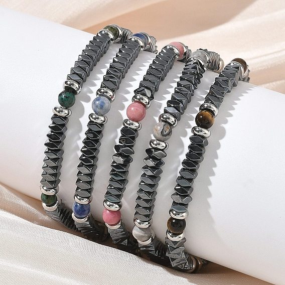 Браслеты из натуральных драгоценных камней и немагнитного синтетического гематита для женщин, с 201 нержавеющей сталью и 304 фурнитурой из нержавеющей стали