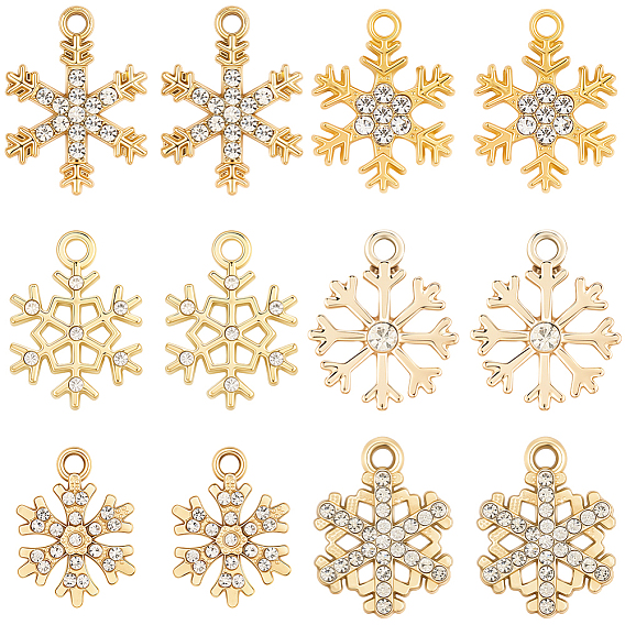 36шт 6 стили подвески со стразами из сплава, прелести снежинки