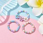 3Pcs 3 Style Glass Seed Beaded Stretch Rings Set, Flower Stackable Rings