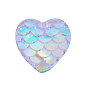 Resin Cabochons, Heart with Mermaid Fish Scale