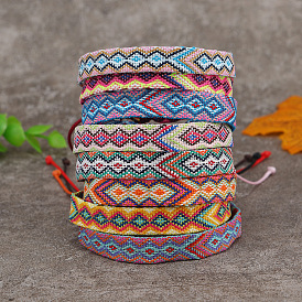 Cotton Braided Rhombus Cord Bracelet with Wax Ropes, Ethnic Tribal Adjustable Bracelet for Women