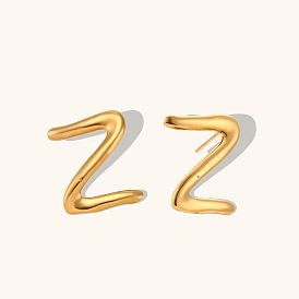 Boucles d'oreilles lettre minimaliste en forme de z en acier inoxydable plaqué or 14 carats