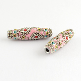 Perles d'indonésie ovales manuelles, avec le platine métallique couleur noyaux d'aluminium, 60x17mm, Trou: 4mm