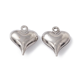 304 Stainless Steel Pendants, Puffed Heart Charms