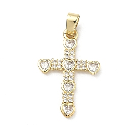 Латунные микропаве прозрачные подвески с фианитом, крестик с сердечками