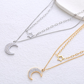 Двухслойные ожерелья из нержавеющей стали с подвеской в виде звезды и луны для женщин
