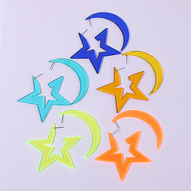 Boho Chic Acrylic Earrings with Star and Moon Design for Women's Summer Party Look