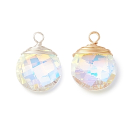 2 шт. Стеклянные подвески, плоско-круглые, с медной проволокой, граненые