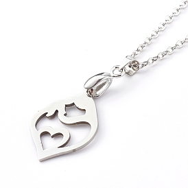 201 Stainless Steel Pendant Necklaces, Mother's Day Gifts, with Brass Cable Chains, Mom with Son