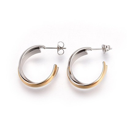 Ion Plating(IP) 304 Stainless Steel Stud Earrings, Half Hoop Earrings