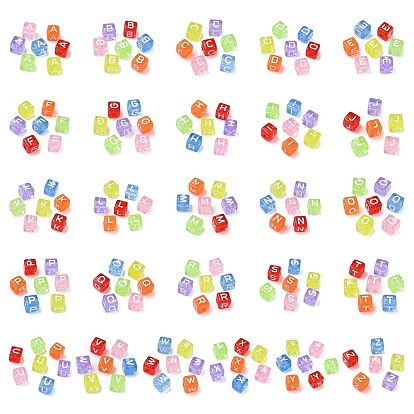 Прозрачные акриловые бусины, окрашенные спреем, куб с письмом, разноцветные