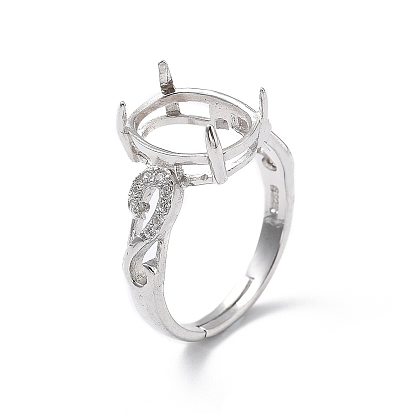 Покрытие родием 925 стерлинговое серебро кубический цирконий регулируемые компоненты кольца, Настройки колодки кольцо, овальные