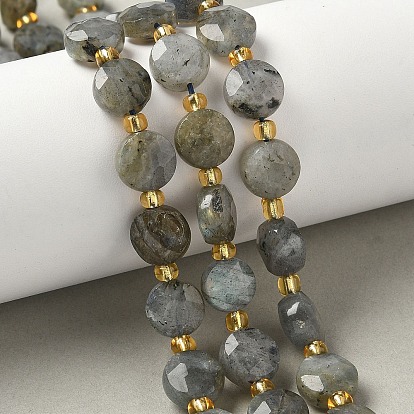 Природные лабрадорита бисер нитей, граненый шестиугольный разрез, плоско-круглые, с бисером