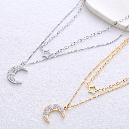 Двухслойные ожерелья из нержавеющей стали с подвеской в виде звезды и луны для женщин