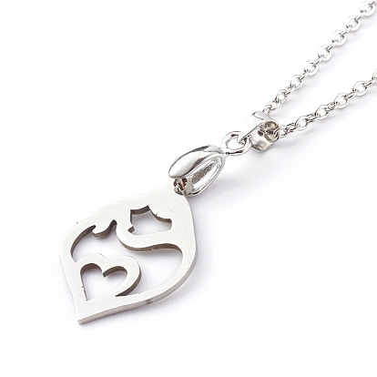 201 Stainless Steel Pendant Necklaces, Mother's Day Gifts, with Brass Cable Chains, Mom with Son