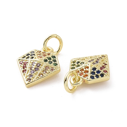 Brass Micro Pave Colorful Cubic Zirconia Charms, with Jump Ring, Diamond
