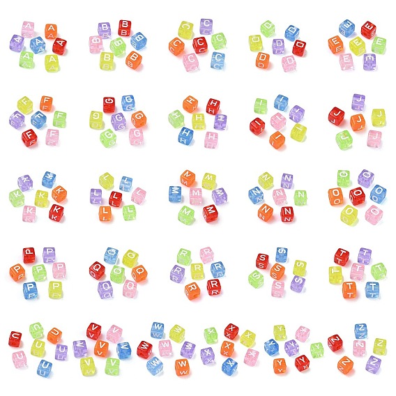 Прозрачные акриловые бусины, окрашенные спреем, куб с письмом, разноцветные