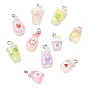 Pendentifs en résine imprimée de jus de fruits, charme de formes mixtes, avec boucle en fer platine