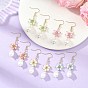 Boucles d'oreilles pendantes en perles de verre biconiques en forme de larme, plaquées or et traitées anti-ternissement, flocon de neige, 304 boucles d'oreilles pendantes en acier inoxydable pour femmes