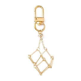Brass Braided Chain Pouch Empty Stone Holder Pendant Decorations, with Alloy Swivel Clasps
