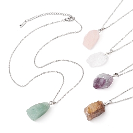 Natural Mixed Gemstone Nugget Pendant Necklaces, with 304 Stainless Steel Cable Chains
