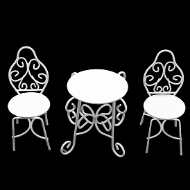 Iron Chair & Table Set, Micro Landscape Home Furniture Dollhouse Accessories, Pretending Prop Decorations
