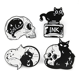 Cartoon Cat Enamel Pins, Black Zinc Alloy Badge
