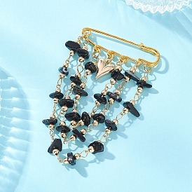 Натуральный черный оникс с железными булавками для килта, подвесная брошь-цепочка, сердце, с сплава прелести