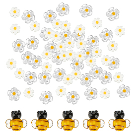 66шт. 3 стили, бусины из стекла миллефиори ручной работы и бусины, изготовленные методом лэмпворк, цветок и пчела