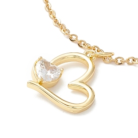 Clear Cubic Zirconia Heart Pendant Necklace, 304 Stainless Steel Jewelry for Women