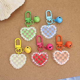 Acrylic Heart Grid Bag Pendant Car Keychain - Love Bell Accessory.