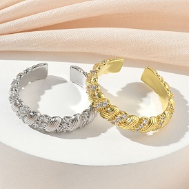 Открытые кольца манжеты из латуни с микропаве и кубическим цирконием, твист, без кадмия и без свинца, стойки покрытие, долговечный