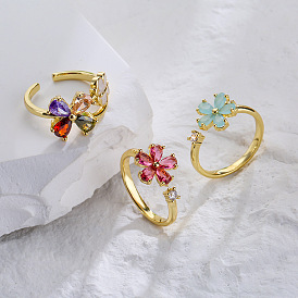 18K Gold Plated Flower Ring with Zircon Stones - Unique and Elegant Women's Jewelry