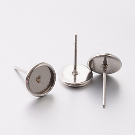 304 Настройки серьги из нержавеющей стали, лоток : 6.5 мм, 8 мм, штифты : 0.6 мм