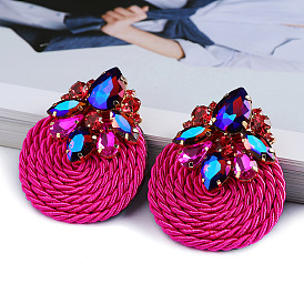 Handmade Woven Rope Crystal Earrings with Colorful Stones for Elegant Countryside Style Jewelry