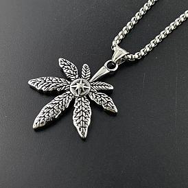 Мужские ожерелья с подвесками из нержавеющей стали в стиле ретро-рок-панк с кленовым листом 304