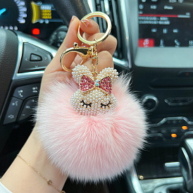 Cute Fluffy Pearl Bunny Fox Fur Keychain for Car Keys and Bags
