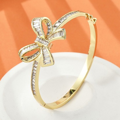 Женские браслеты на шарнирах из латуни с микропаве и прозрачным фианитом, бантом, без кадмия и без свинца, стойки покрытие, долговечный