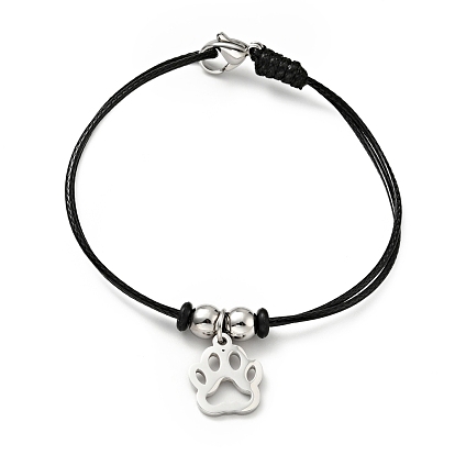 304 pulsera de acero inoxidable con estampado de zarpa y cordón encerado para mujer