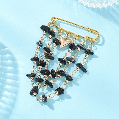 Натуральный черный оникс с железными булавками для килта, подвесная брошь-цепочка, сердце, с сплава прелести