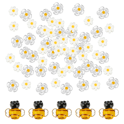 66шт. 3 стили, бусины из стекла миллефиори ручной работы и бусины, изготовленные методом лэмпворк, цветок и пчела