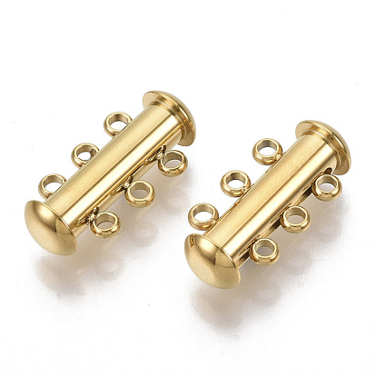 304 Stainless Steel Slide Lock Clasps, Peyote Clasps, 3 Strands, 6 Holes, Tube