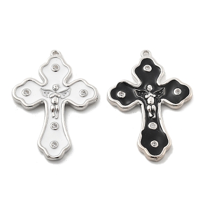 Латунные микро проложить кубический цирконий подвеска, крестик, с эмалью, без свинца и без кадмия, долговечный