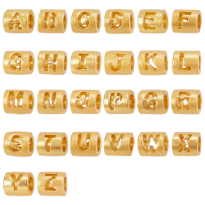 52Pcs 26 Style Alloy Letter Beads, Column, Matte Gold Color