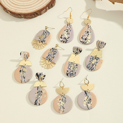 Серьги-гвоздики из полимерной глины и сплава, золотые