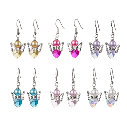 Boucles d'oreilles pendantes ange en alliage de verre pour femmes