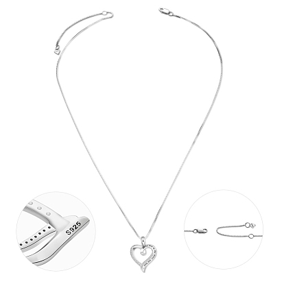 TINYSAND 925 Sterling Silver Elegant Hollowed Heart Necklace, with Cubic Zirconia