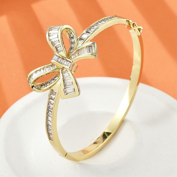 Женские браслеты на шарнирах из латуни с микропаве и прозрачным фианитом, бантом, без кадмия и без свинца, стойки покрытие, долговечный